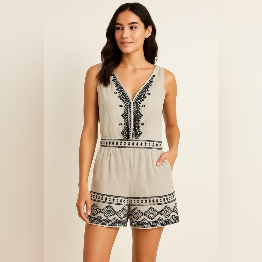 Loft Ann Tylor New Embroidered V-Neck Romper